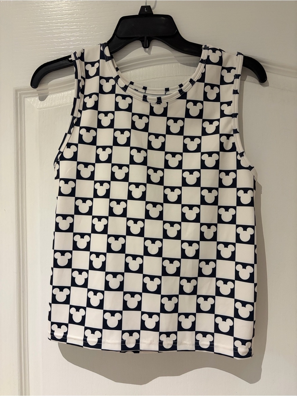 Checkerboard Mickey Print Tank Top — Black & White